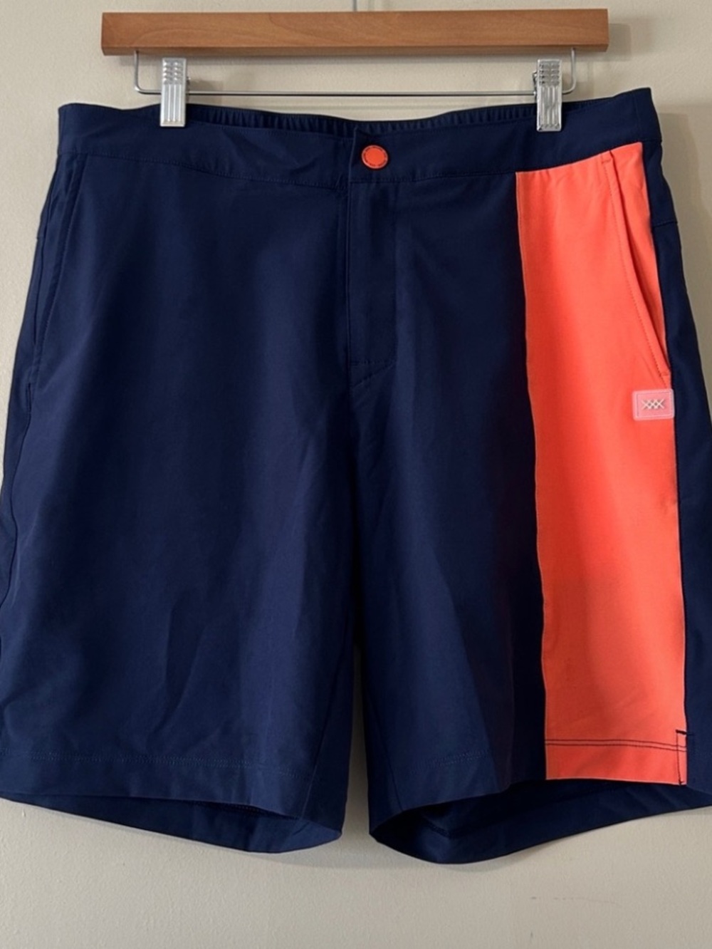 New Rhone Barrier Swim Short Navy Blue Orange Stripe Medium (*6”) 8” Inseam* NWT